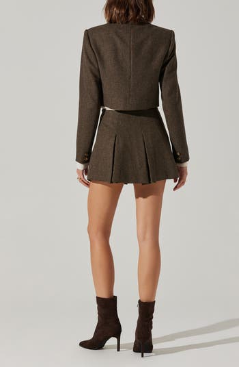 Siarah Houndstooth Pleated Miniskirt