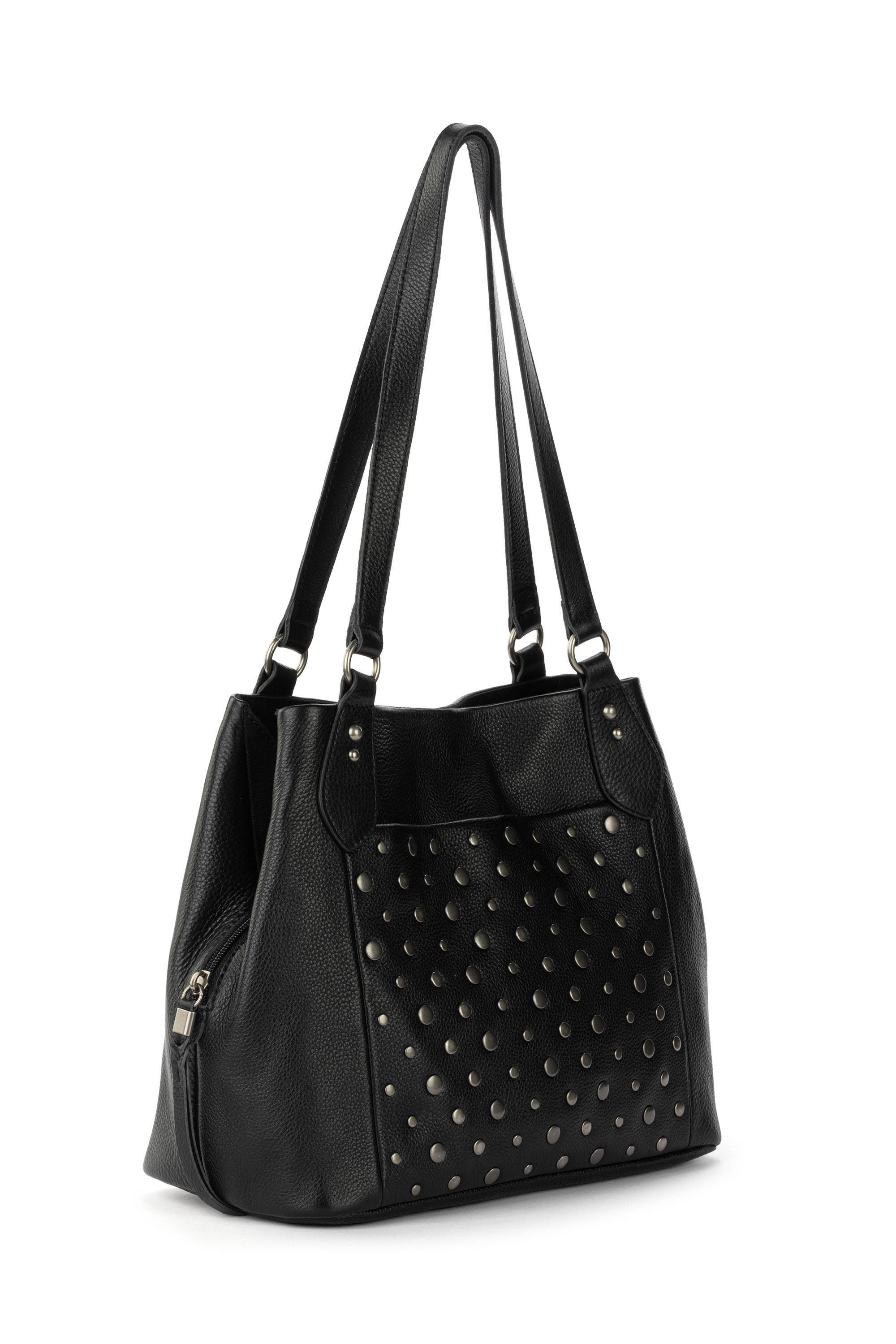 The Sak Melrose Leather Satchel, Alternate, color, Black Silver Stud