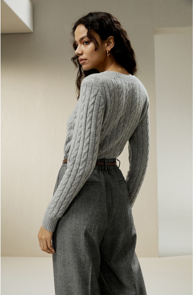 Lilysilk Classic Cable Knit Sweater with Ribbed Edges, Alternate, color, Grey