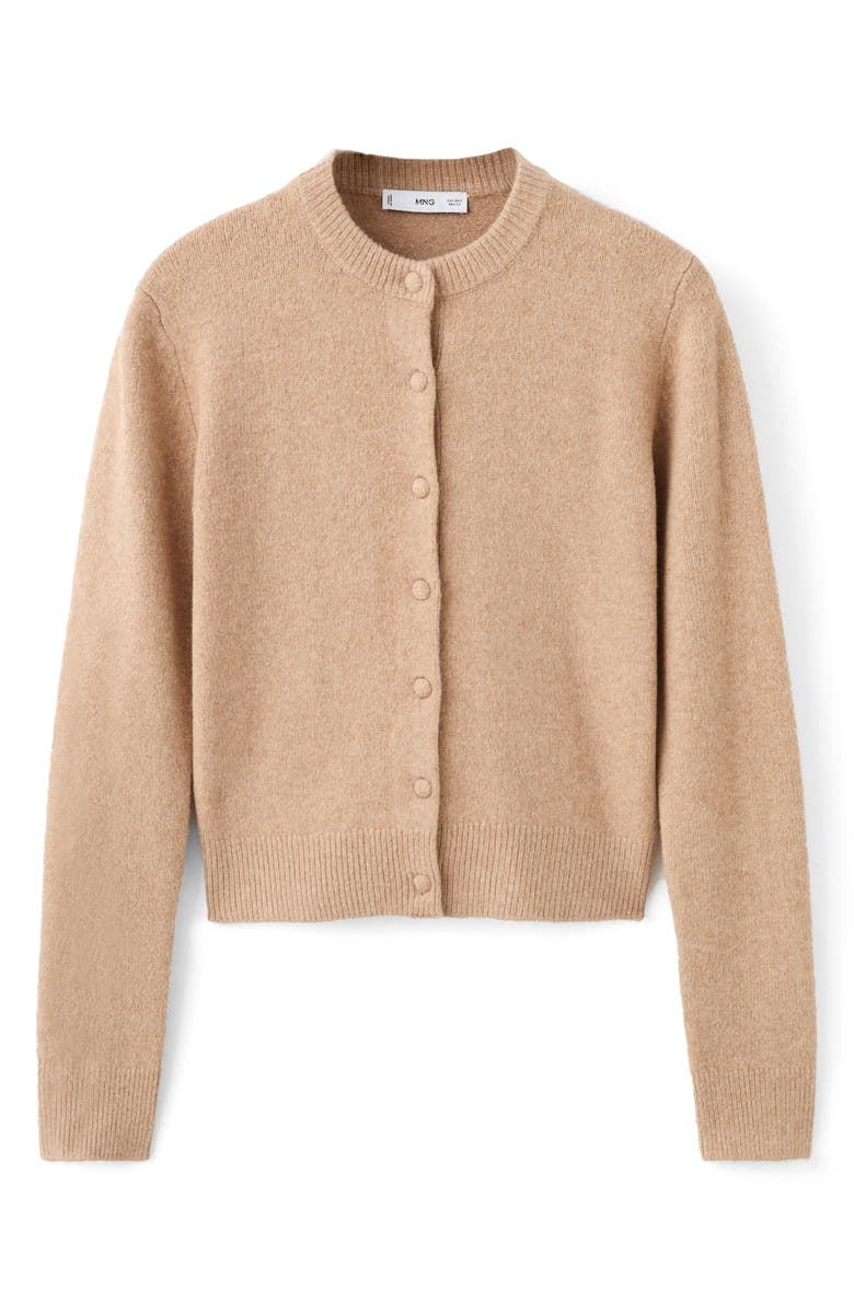 MANGO Covered Button Crewneck Cardigan, Alternate, color, Medium Brown