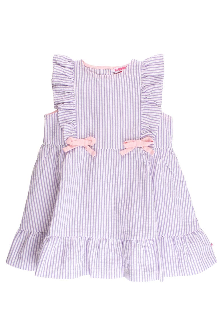 Sleeveless Pinafore Bow Dress, Main, color, Wisteria Purple Seersucker