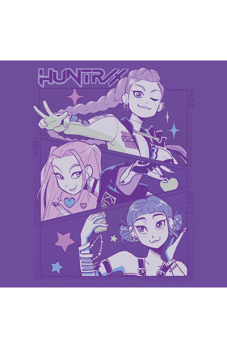 KPop Demon Hunters Junior's KPop Demon Hunters Huntrix Group Panels  Graphic T-Shirt, Alternate, color, Purple