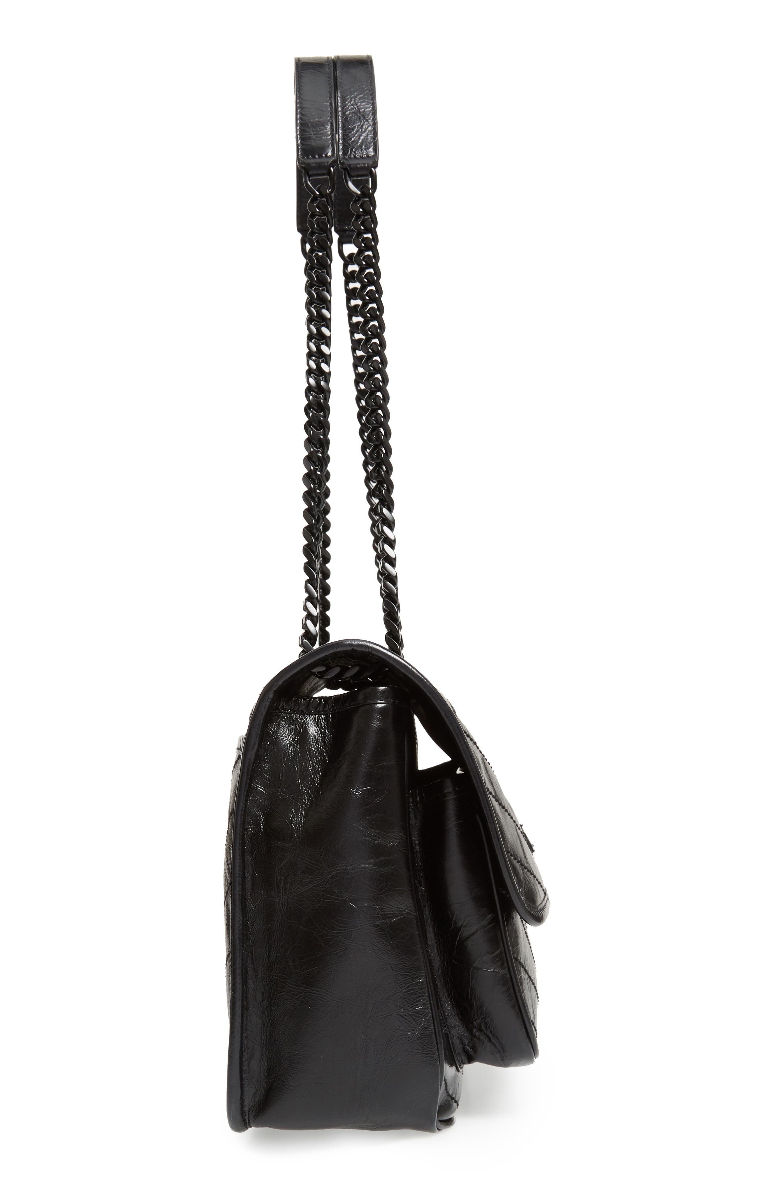 Saint Laurent Medium Niki Leather Shoulder Bag, Alternate, color, Noir