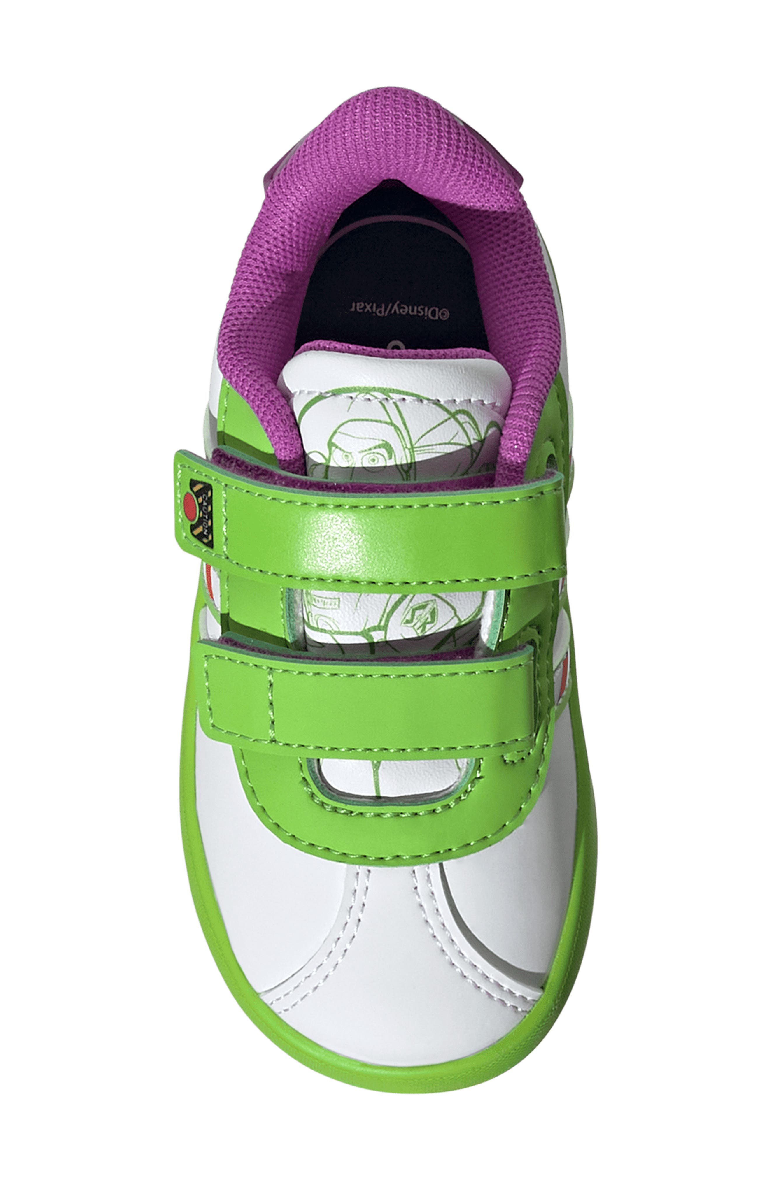adidas Kids' Disney Buzz Court Sneaker, Alternate, color, Footwear White/ Solar Green