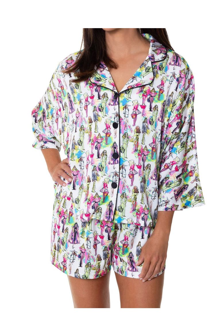 Fashionista Silky 3/4 Sleeve Shorts Set, Main, color, Multicolor