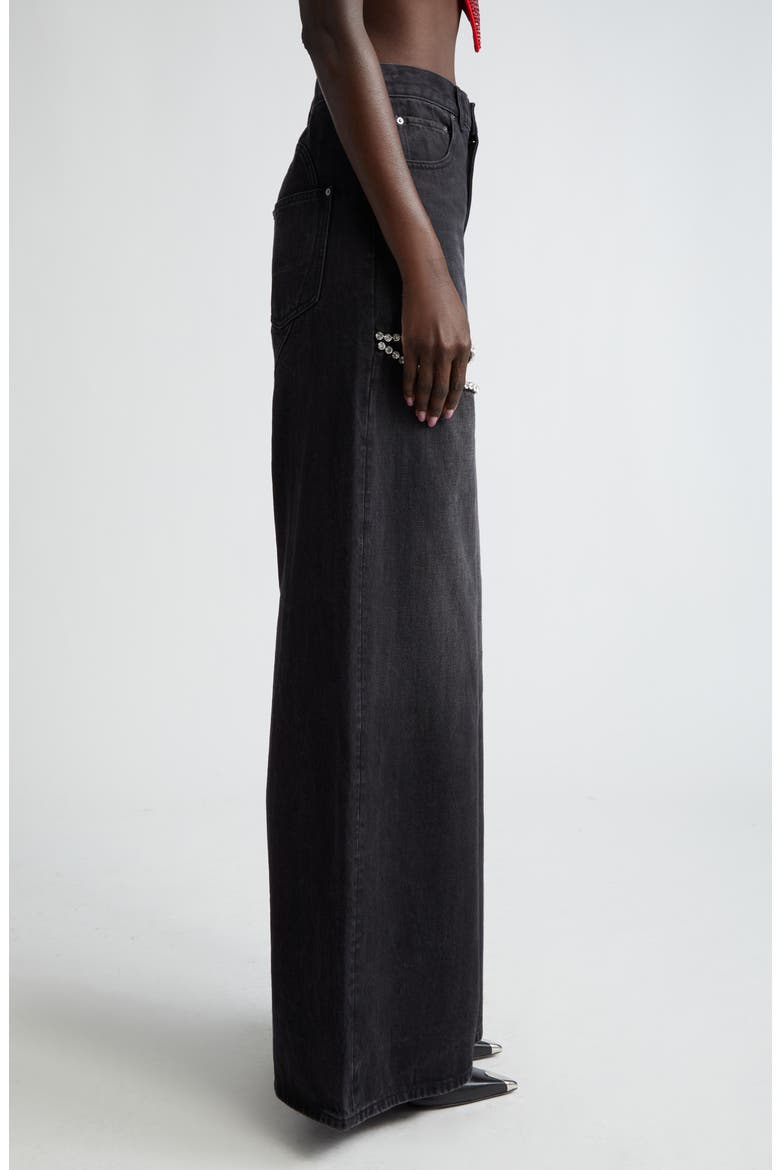 Crystal Embellished Cutout Wide Leg Jeans, Alternate, color, BLACK