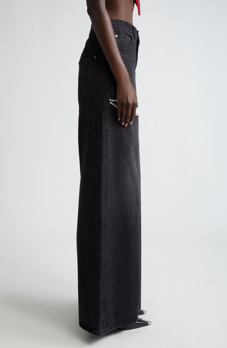 Area Crystal Embellished Cutout Wide Leg Jeans, Alternate, color, Black