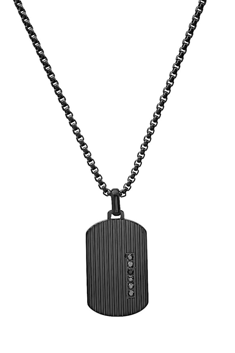 Men's Simulated Black Diamond Dog Tag Pendant Necklace, Main, color, BLACK