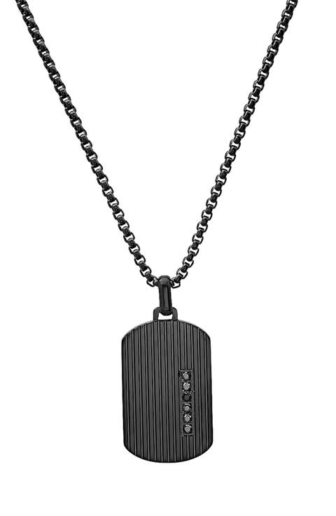 Men's Simulated Black Diamond Dog Tag Pendant Necklace