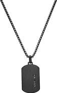 HMY JEWELRY Men's Simulated Black Diamond Dog Tag Pendant Necklace