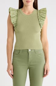 T Tahari Ruffle Mixed Media Rib Sweater