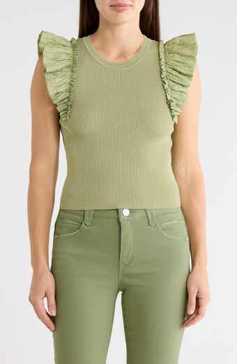 Ruffle Mixed Media Rib Sweater