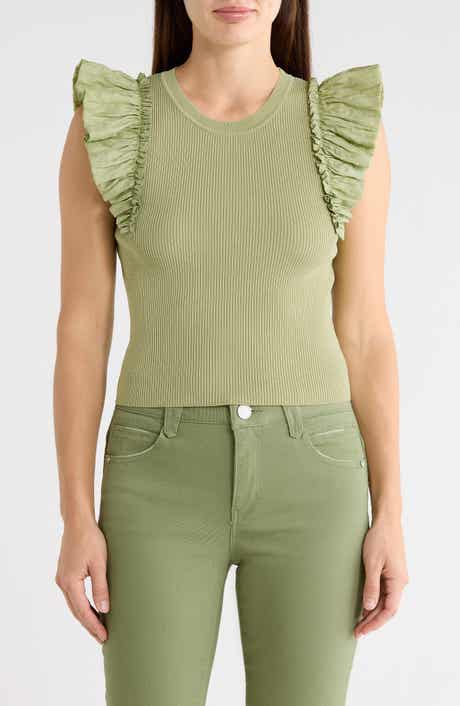 Ruffle Mixed Media Rib Sweater