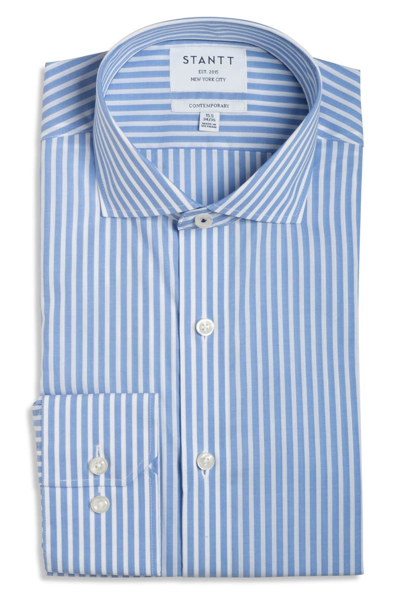 Contemporary Fit Bengal Stripe Wrinkle Resistant Cotton Dress Shirt, Main, color, BLUE/ WHITE