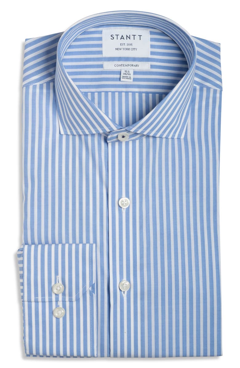Stantt Contemporary Fit Bengal Stripe Wrinkle Resistant Cotton Dress Shirt, Main, color, Blue/ White