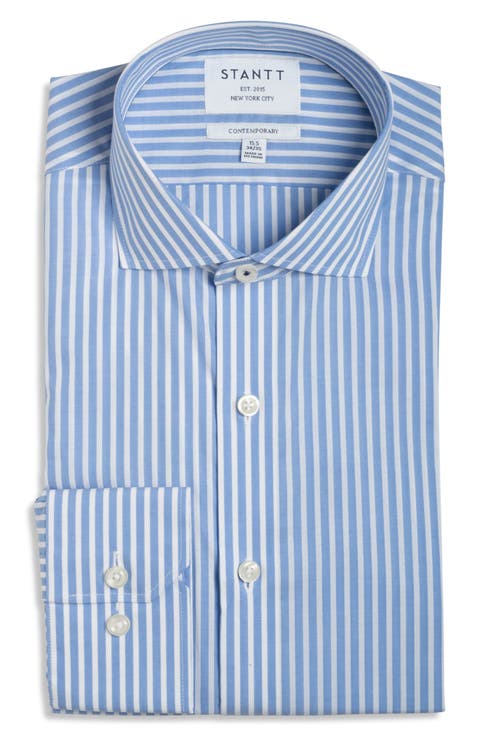 Contemporary Fit Bengal Stripe Wrinkle Resistant Cotton Dress Shirt (Regular, Big & Tall)