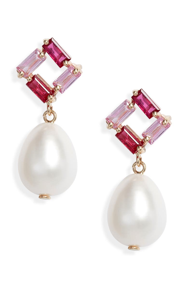 Poppy Finch Sapphire, Ruby & Pearl Drop Earrings, Main, color, 