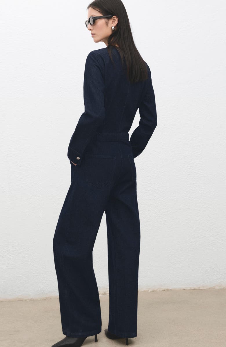 MANGO Long Sleeve Denim Jumpsuit, Alternate, color, Dark Blue