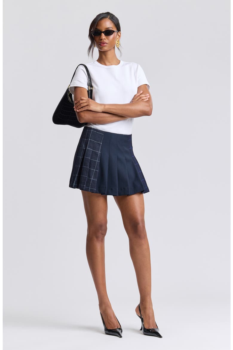 Pleated Mixed Pattern Miniskirt, Alternate, color, NAVY MULTI