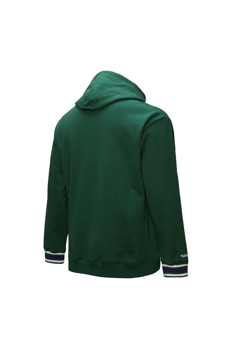Men's Mitchell & Ness Hunter Green Milwaukee Bucks Hardwood Classics Chainstitch Vintage Heavyweight Pullover Hoodie, Alternate, color, Hunter Green