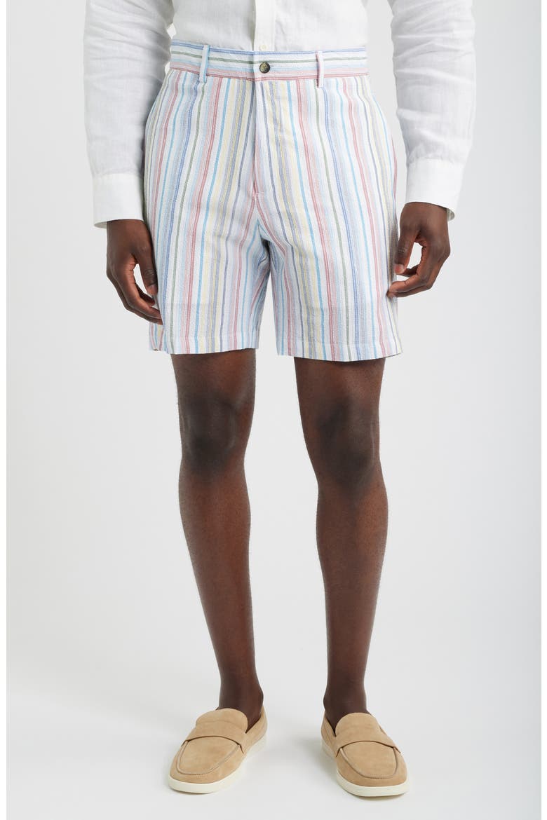 Multi Stripe Flat Front Seersucker Shorts, Main, color, WHITE