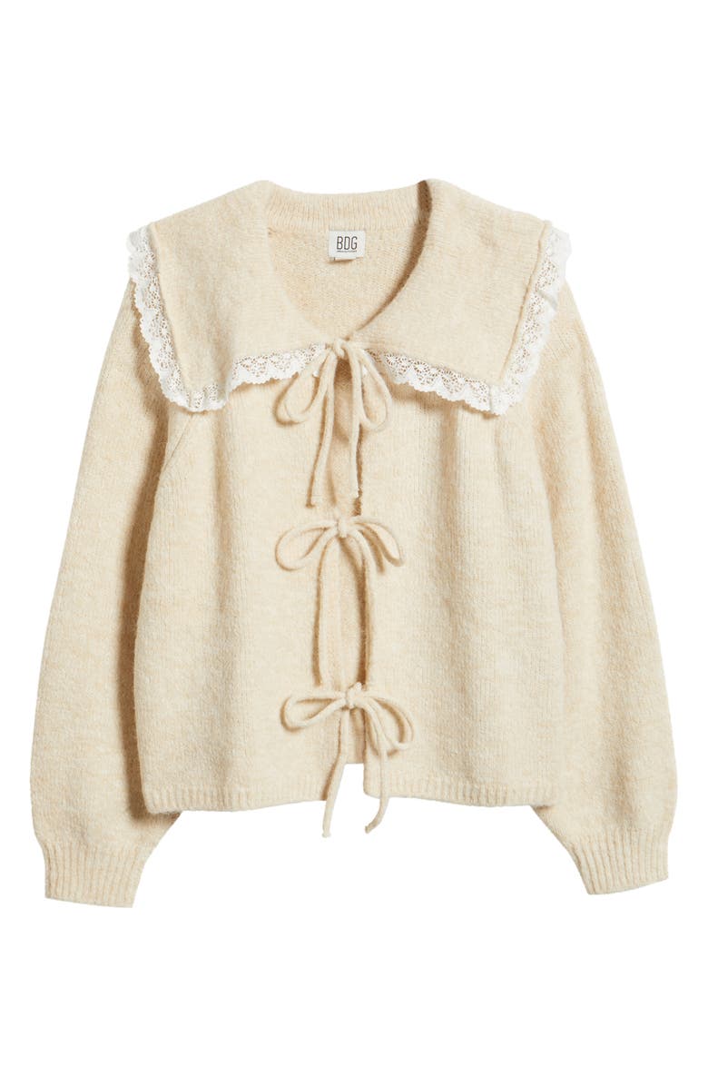 BDG Urban Outfitters Lace Trim Tie Front Cardigan, Alternate, color, Cream