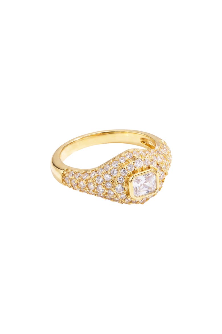 Danielle Emerald Cut Cubic Zirconia Dome Ring, Main, color, GOLD