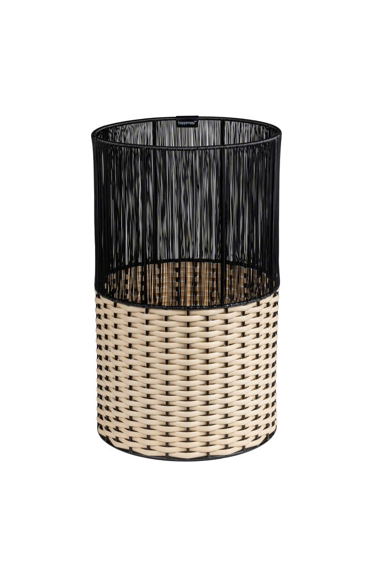 HAPPIMESS Harper Modern 2-Tone Faux Wicker Cylinder Waste Basket, Main, color, Black/Cream