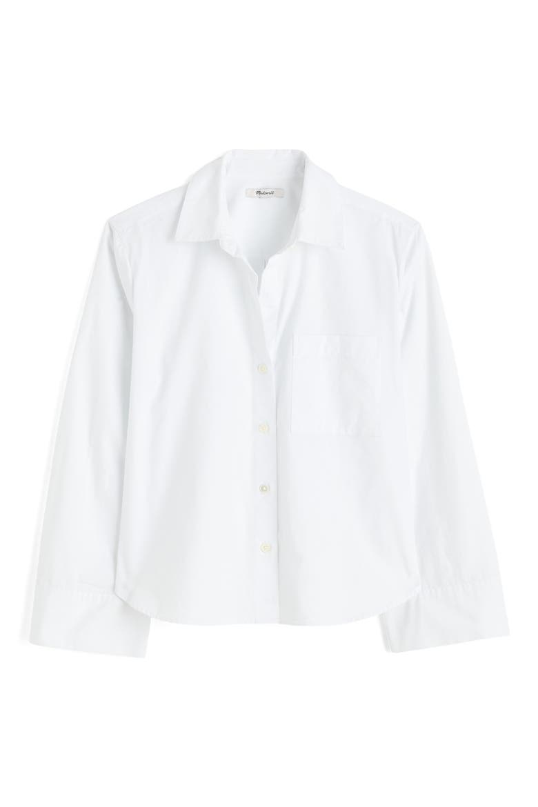 Easy Y-Neck Poplin Button-Up Shirt, Alternate, color, WHITE