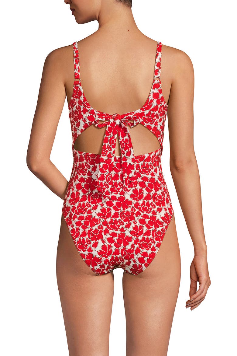 Wrap Monokini High Leg One Piece Swimsuit, Alternate, color, Daylily Red Tossed Floral