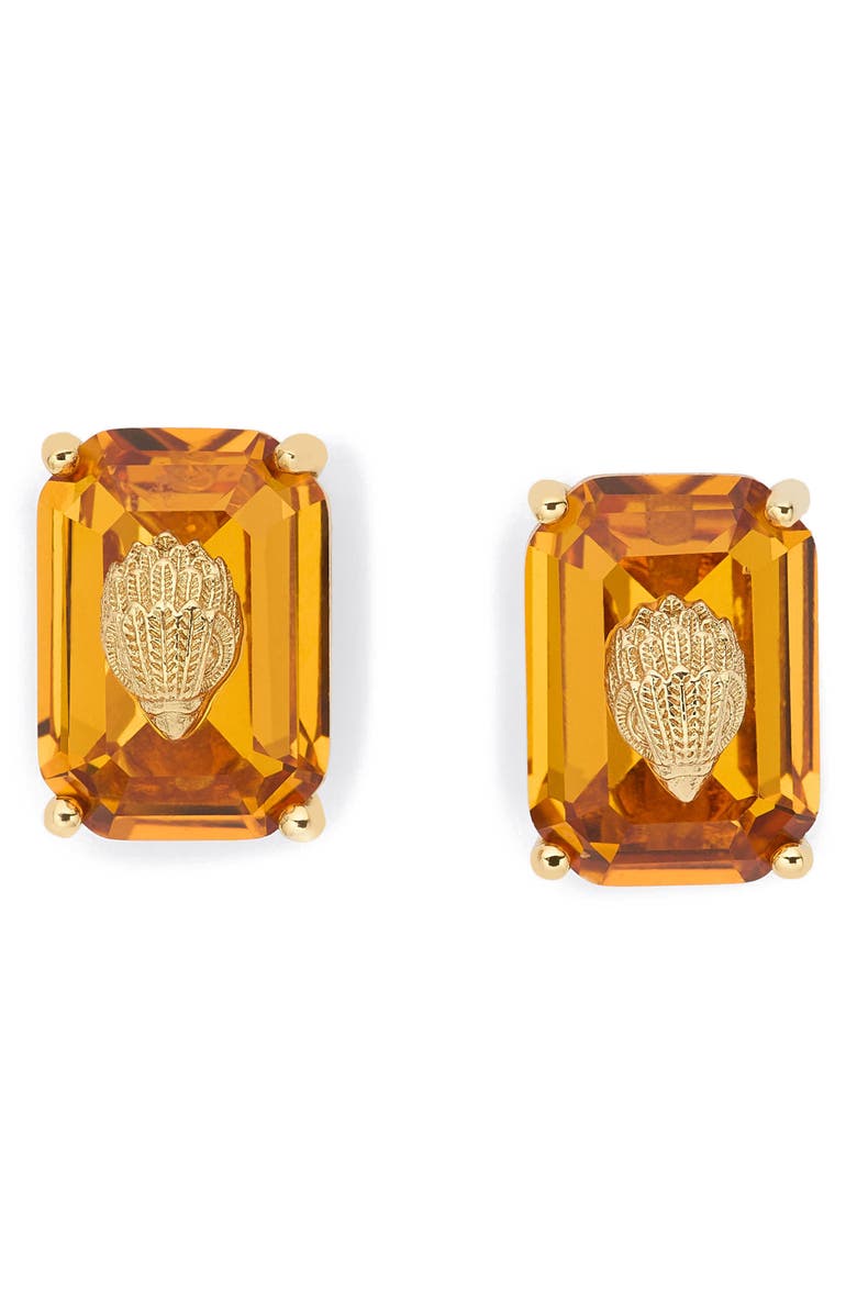 Kurt Geiger London Eagle's Head Emerald Cut Crystal Stud Earrings, Main, color, Topaz