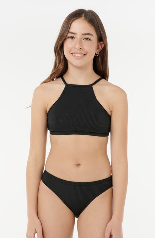 Rip Curl Kids' Premium Rib 2.0 Two-piece Swimsuit In Black