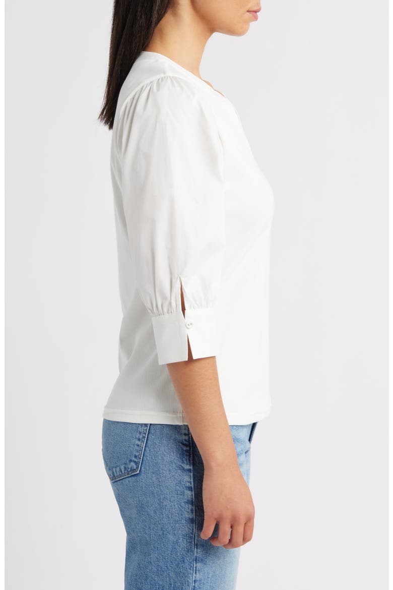Mixed Media Puff Sleeve Top, Alternate, color, OFF WHITE