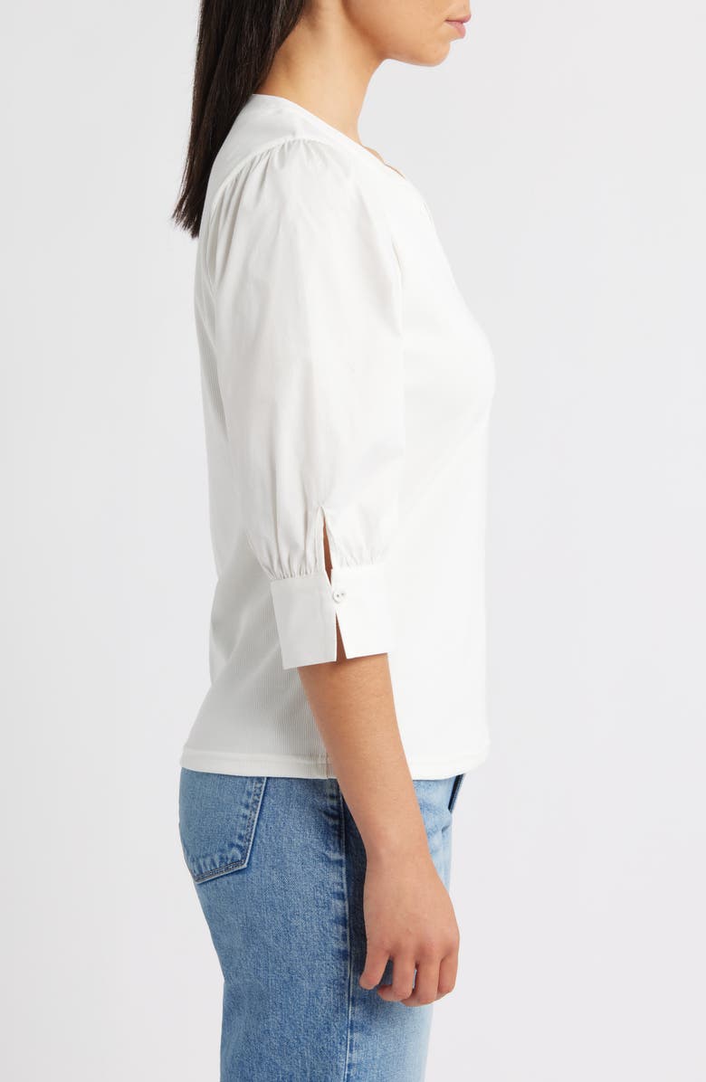 Wit & Wisdom Mixed Media Puff Sleeve Top, Alternate, color, Off White