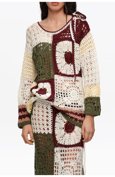 Straight Multicolored Crochet Sweater