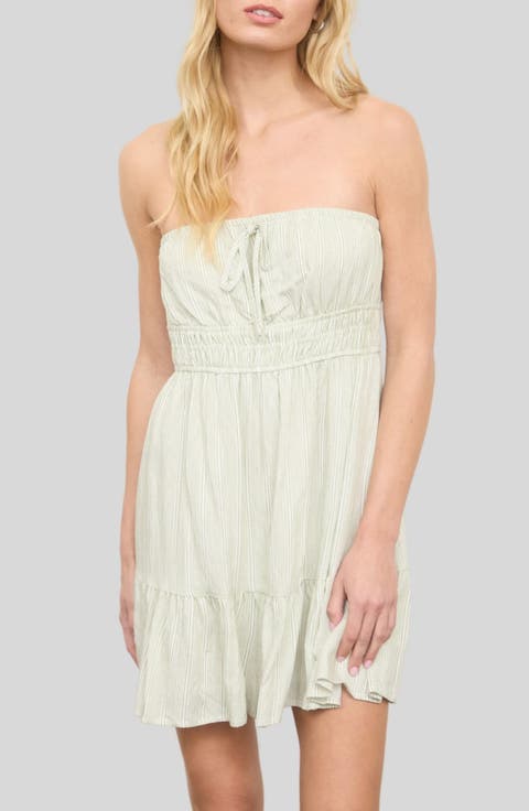 Stripe Ruffled Hem Strapless Dress