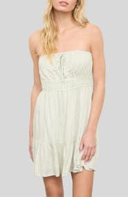 Blu Pepper Stripe Ruffled Hem Strapless Dress