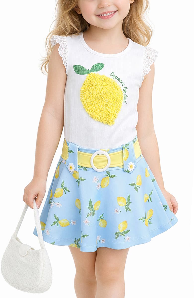 Zunie Kids' Lemon Dress & Handbag Set, Alternate, color, Cream/Blue
