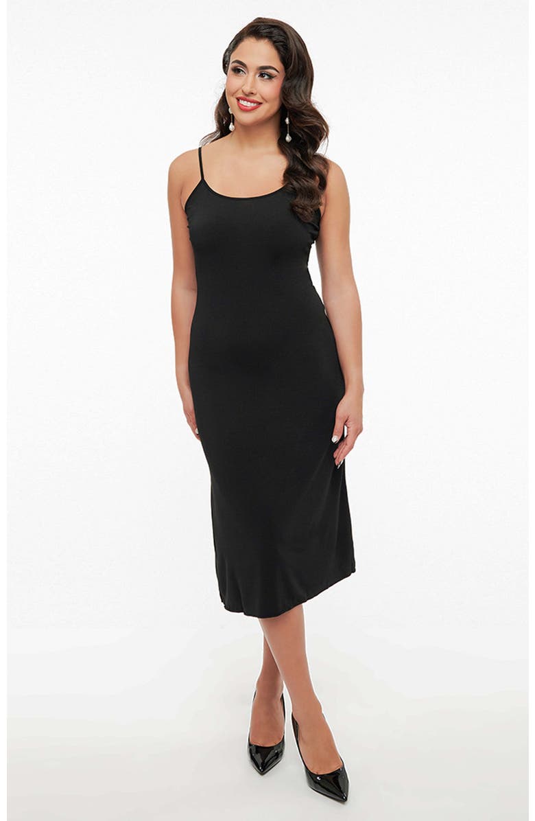 Unique Vintage Midi Length Black Stretch Slip, Main, color, Black