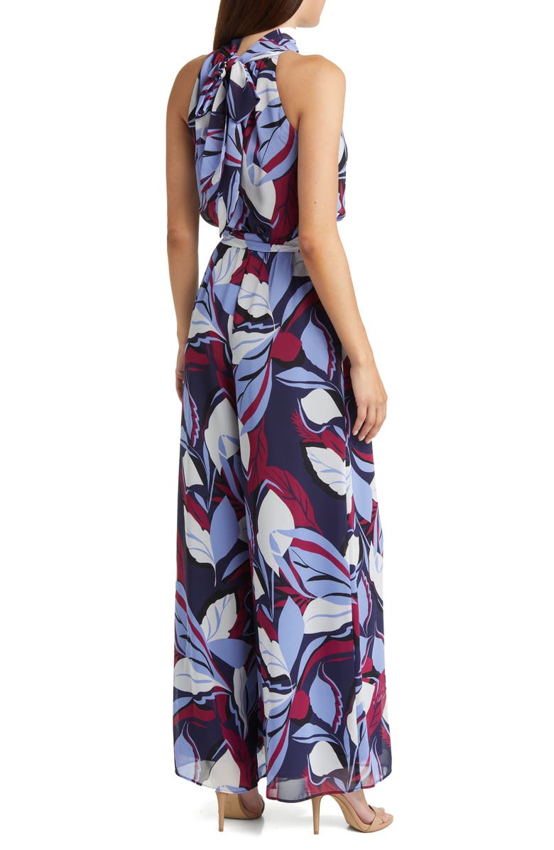 Eliza J Print Tie Waist Wide Leg Jumpsuit, Alternate, color,