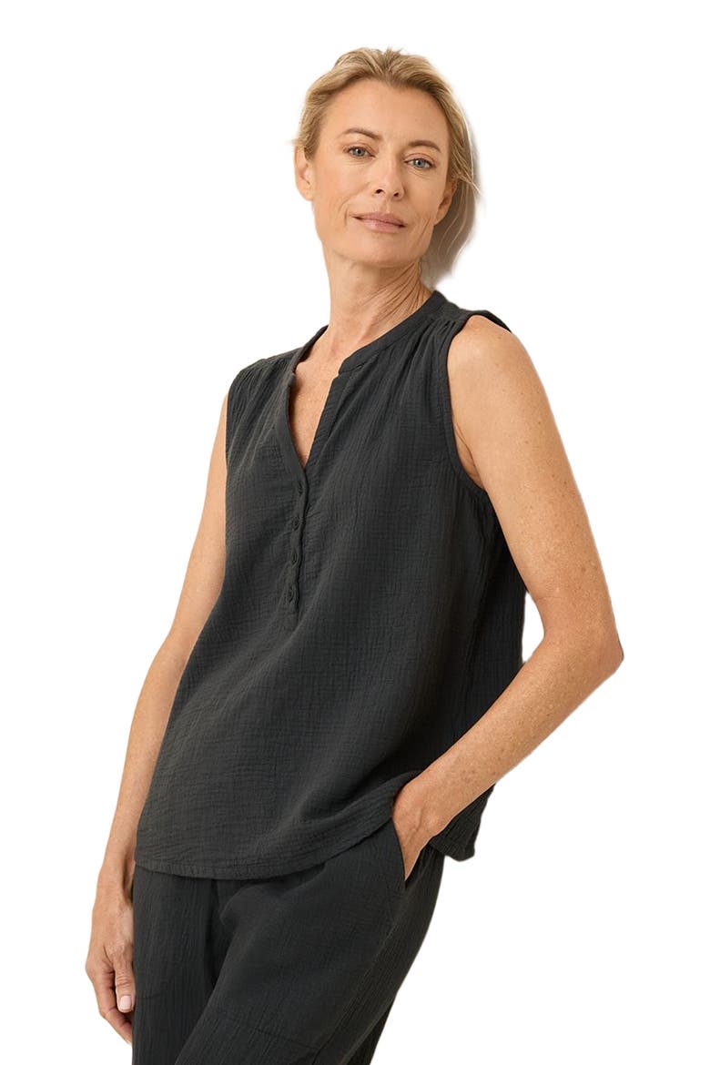 Organic Cotton Coastal Double Gauze Henley Tank, Alternate, color, Black