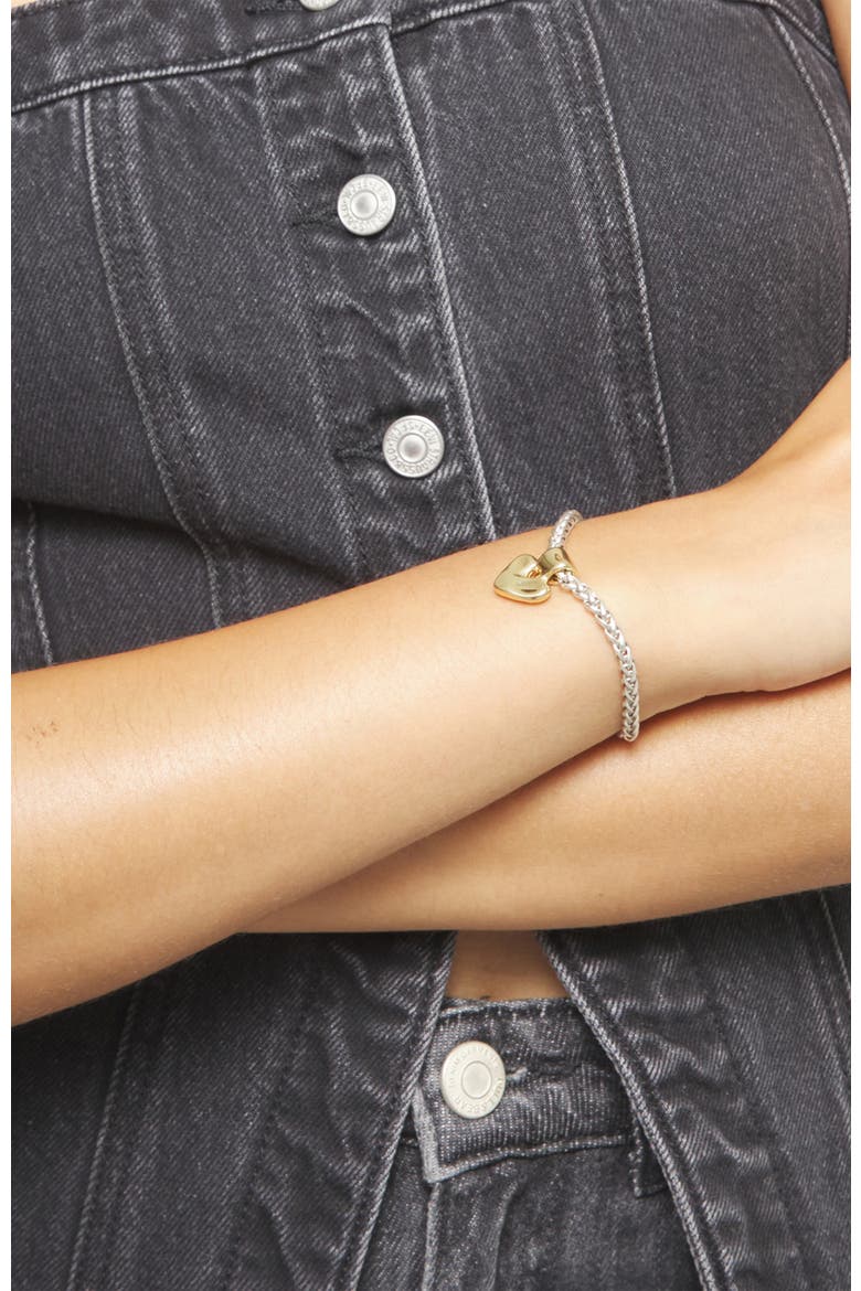 Sterling Silver Plated Chain Bracelet with 18K Gold Heart Detail, Alternate, color, Silver and Gold