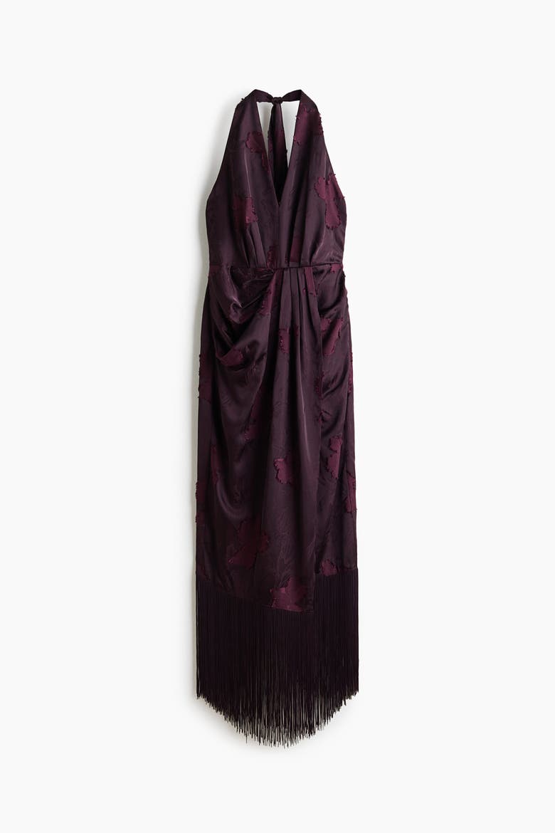 Jacquard-weave Dress With Fringe, Alternate, color, Dark plum purple