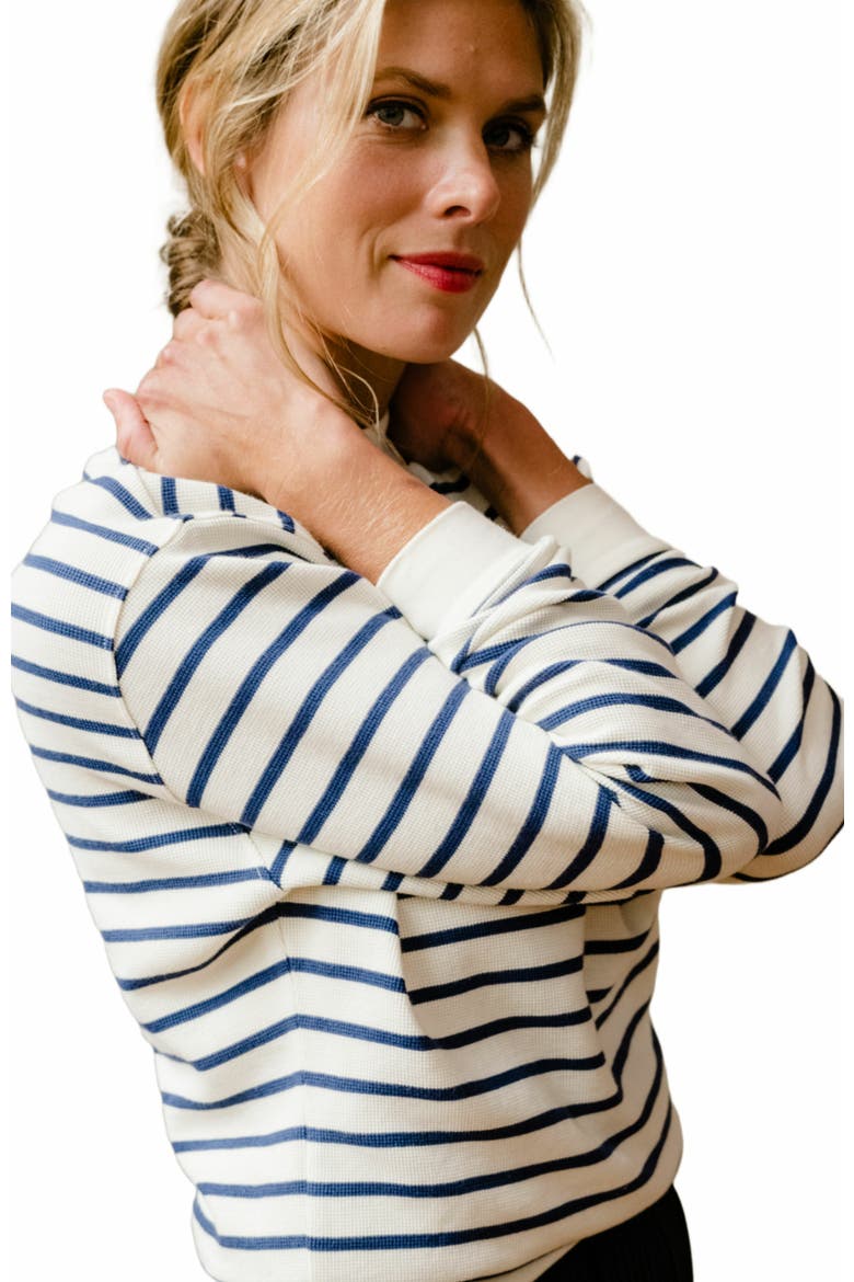Brea Waffle Sweatshirt, Alternate, color, Midnight/Almond Stripe