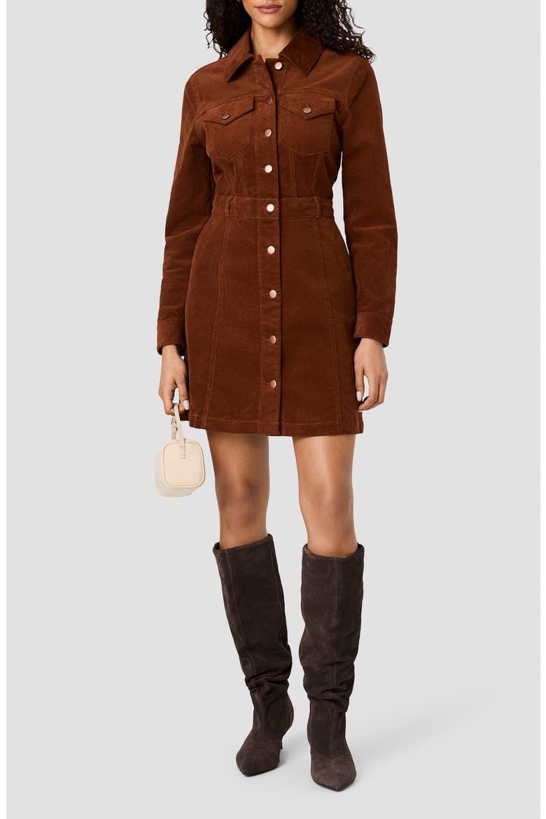 Casey Long Sleeve Corduroy Mini Shirtdress, Main, color, CHESTNUT BROWN