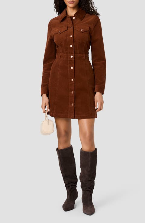 Casey Long Sleeve Corduroy Mini Shirtdress