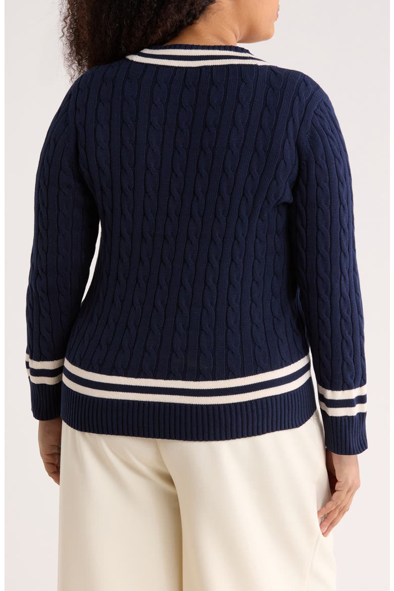 Cable Stitch Crewneck Cotton Sweater, Alternate, color, REFINED NAVY BLUE/ CREAM