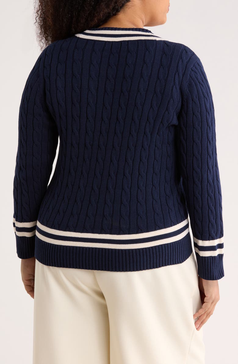 Lauren Ralph Lauren Cable Stitch Crewneck Cotton Sweater, Alternate, color, Refined Navy Blue/ Cream
