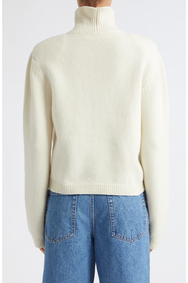 Statement Shoulder Wool & Cashmere Crop Turtleneck Sweater, Alternate, color, OFF WHITE
