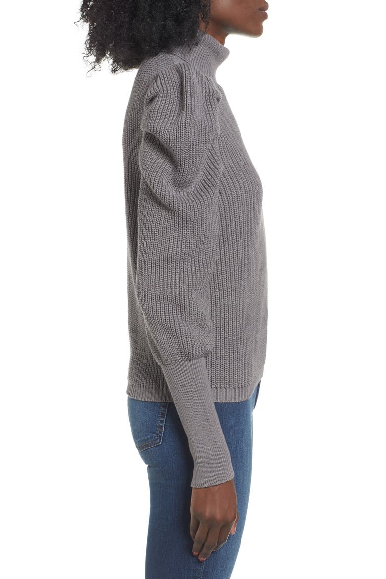 Puff Sleeve Turtleneck Sweater, Alternate, color, GREY DECEMBER